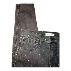 Madewell black wash frayed hem gold studded 10” high rise skinny jeans size 27